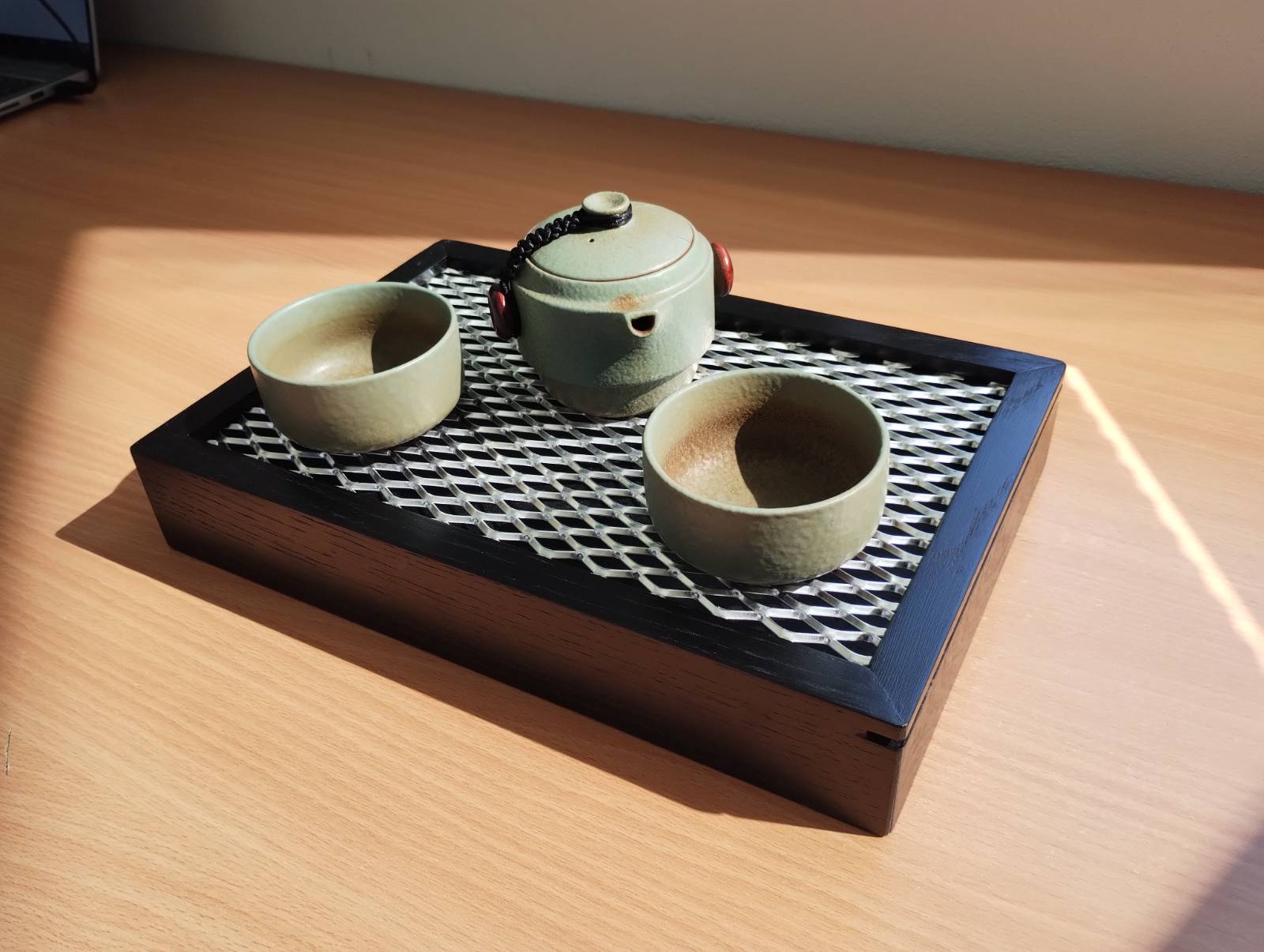 The tray, with my little travel tea set
